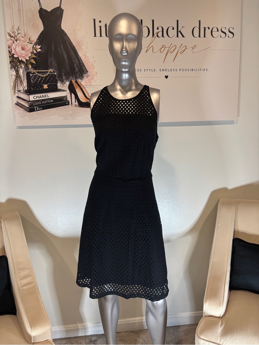 Black Sleeveless Eyelet Dress - Classic Women's Dress